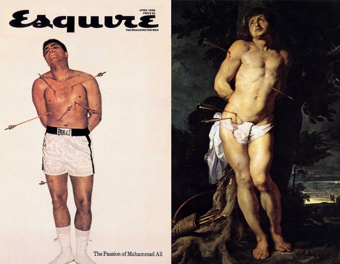 George Lois, a legend in the advertising world, created his famous 1968 Esquire cover of Muhammed Ali through inspirations from weekly visits to the Metropolitan Museum of Art. The Saint Sebastian that inspired Mr. Lois was painted by Botticini but it is no longer on public view at the Met. The one pictured above is by Peter Paul Rubens, c.1614, oil on canvas, 200x120cm, Staatliche Museen zu Berlin, Germany.