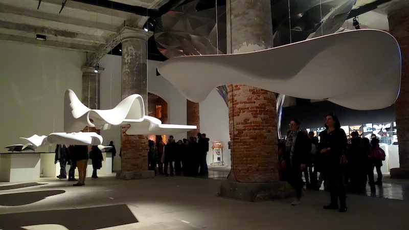 The Zaha Hadid section of the Architecture Biennale is always a visual treat. By suspending her models in the space you not only felt as though you were looking at gorgeous spaceships but you also were more able to imagine yourself in front of her buildings.